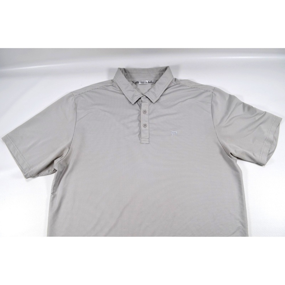 Travis Mathew Polo Shirt Men's XL Gray &‎ White Micro Check Short Sleeves